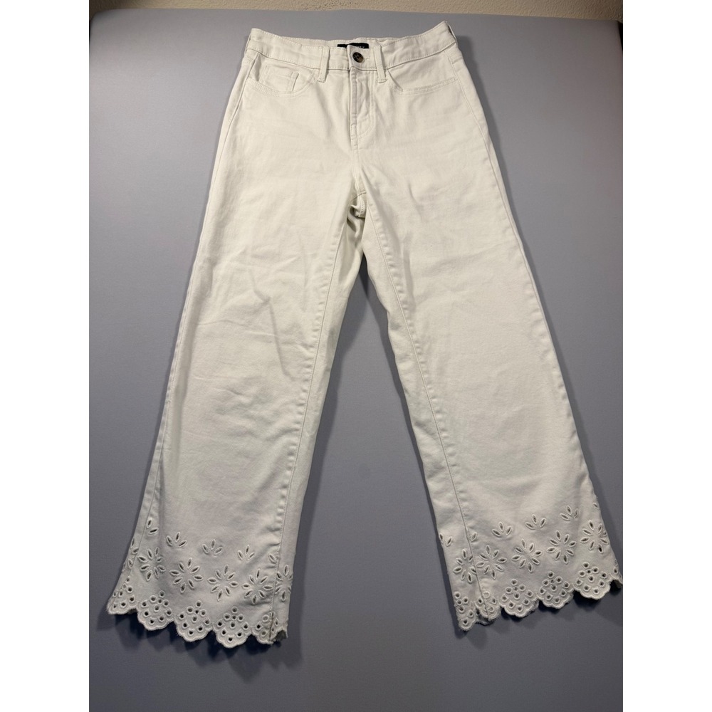 Free Assembly Womens White Eyelet Hem Wide Leg Cropped Jeans Size 0